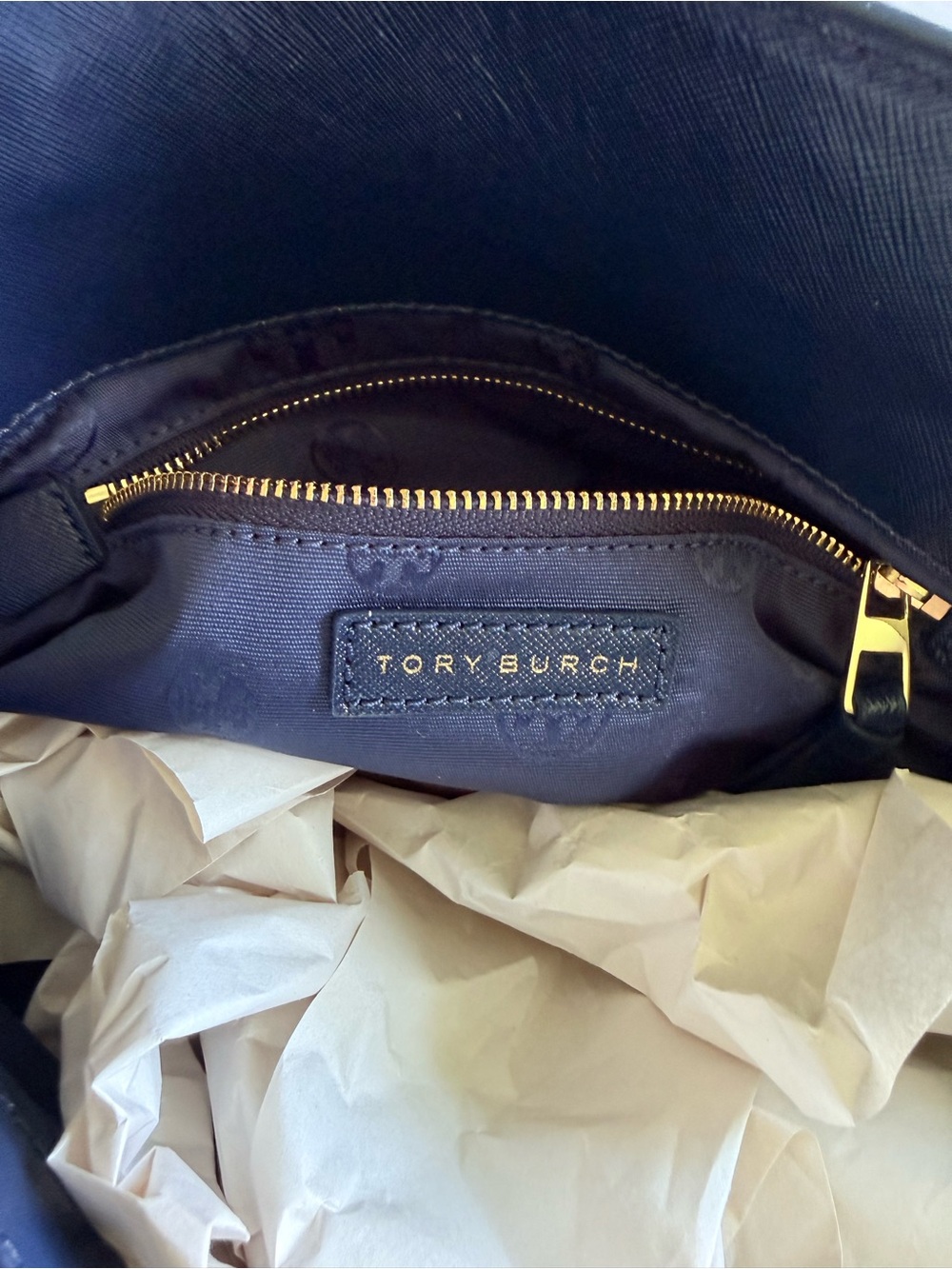 Tory Burch Navy Saffiano Leather Dome Satchel with Gold Hardware - Picture 3 of 12